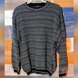 Enzo Lorenzo Vintage Men's Black Multicolor Crewneck Sweater L